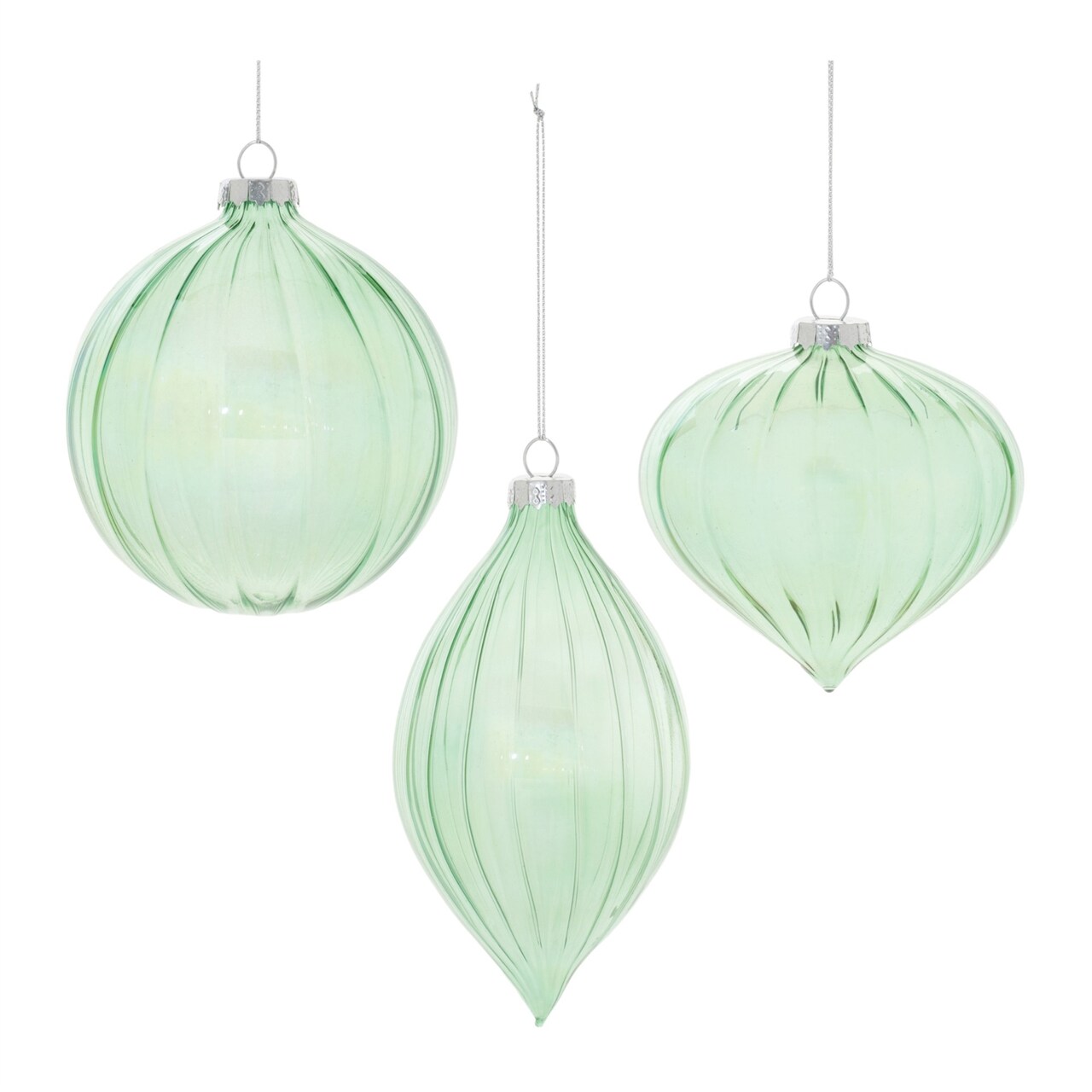 Melrose Iridescent Ribbed Glass Christmas Ornaments - 5.5" - Green - 6ct
